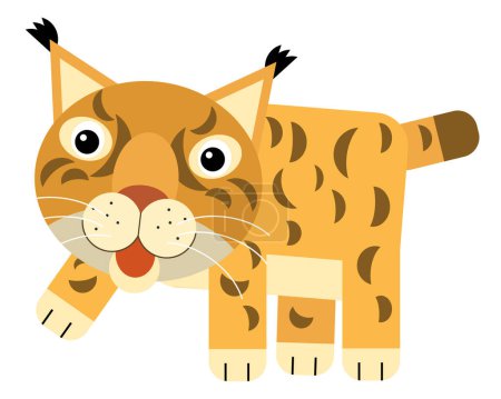 Téléchargez les photos : Dessin animé scène asiatique avec heureux chat lynx isolé illustration pour les enfants - en image libre de droit