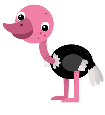 Téléchargez les photos : Dessin animé heureux oiseau autruche safari illustration isolée pour les enfants - en image libre de droit