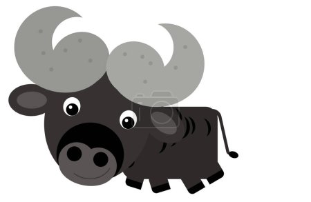 Téléchargez les photos : Dessin animé heureux animal de ferme joyeux buffle isolé isolé safari illustration pour les enfants - en image libre de droit