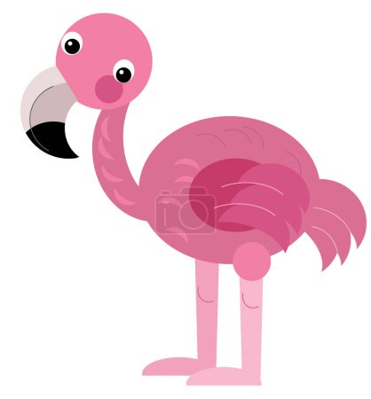 Téléchargez les photos : Dessin animé animal heureux oiseau tropical flamant rose illustration isolée pour les enfants - en image libre de droit