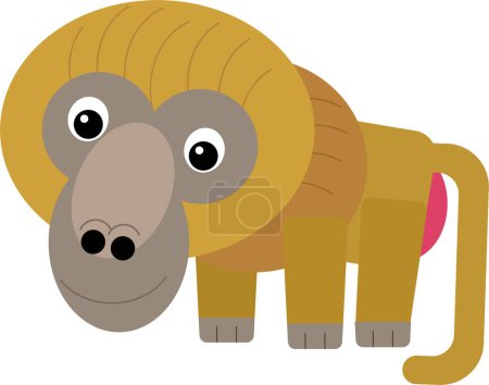 Téléchargez les photos : Scène de dessin animé avec singe singe babouin isolé safari illustration pour enfants - en image libre de droit