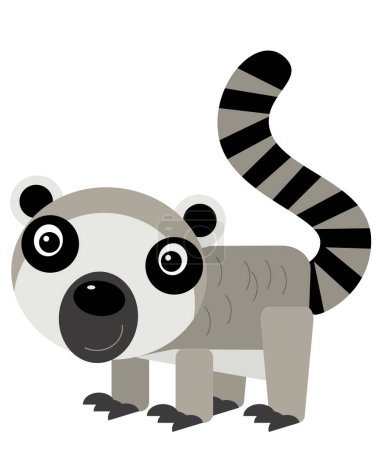 Téléchargez les photos : Scène de dessin animé avec animal tropical heureux lémurien illustration isolée pour les enfants - en image libre de droit