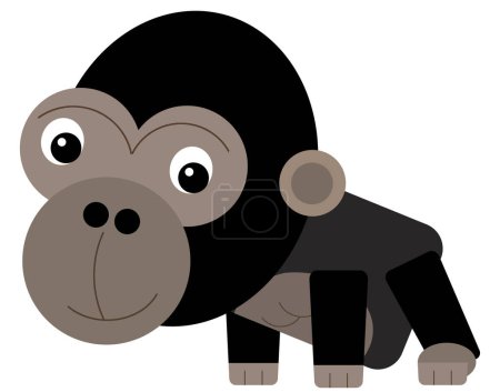 Téléchargez les photos : Scène de dessin animé avec singe heureux gorille singe sur fond blanc safari illustration pour les enfants - en image libre de droit