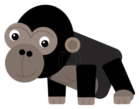 Téléchargez les photos : Scène de dessin animé avec singe heureux gorille singe sur fond blanc safari illustration pour les enfants - en image libre de droit