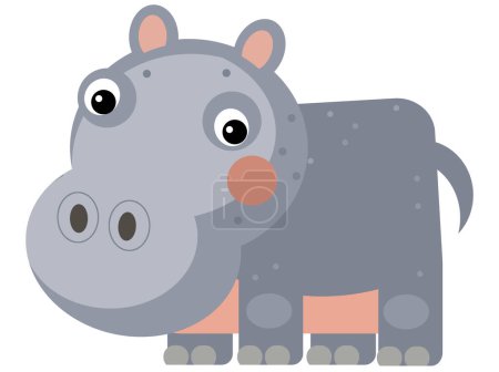 Téléchargez les photos : Scène de dessin animé avec hippopotame heureux hippopotame à la recherche d'illustration isolée pour les enfants - en image libre de droit