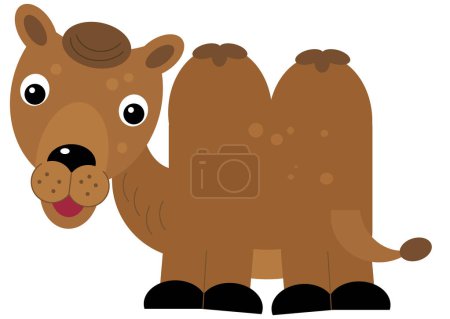 Téléchargez les photos : Scène de dessin animé avec heureux dromadaire chameau safari illustration isolée pour les enfants - en image libre de droit