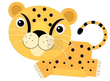 Téléchargez les photos : Scène de dessin animé avec heureux chat tropical guépard illustration isolée pour les enfants - en image libre de droit
