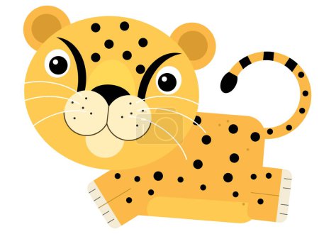 Téléchargez les photos : Scène de dessin animé avec heureux chat tropical guépard illustration isolée pour les enfants - en image libre de droit