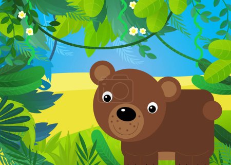 Photo for Cartoon scene with forest and animal bear illustration for kids - Royalty Free Image