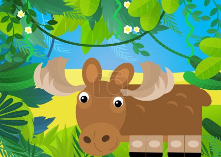 Photo for Cartoon scene with forest and animal moose illustration for kids - Royalty Free Image