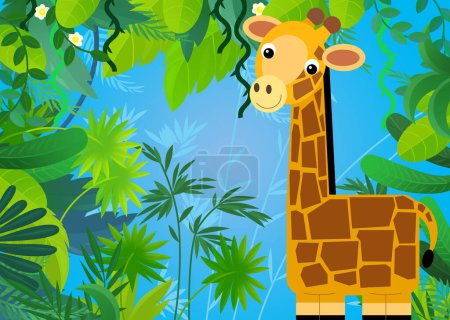 Téléchargez les photos : Scène de dessin animé avec safari animal girafe illustration pour les enfants - en image libre de droit