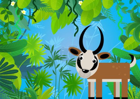 Téléchargez les photos : Scène de dessin animé avec illustration d'antilope animale safari pour enfants - en image libre de droit
