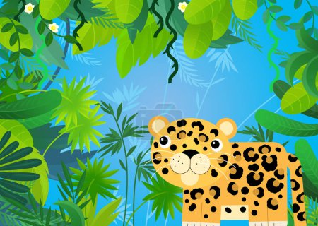 Téléchargez les photos : Scène de dessin animé avec safari animal chat guépard illustration pour les enfants - en image libre de droit