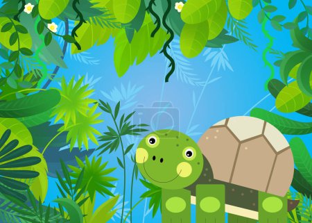 Téléchargez les photos : Scène de dessin animé avec safari animal tortue illustration pour les enfants - en image libre de droit