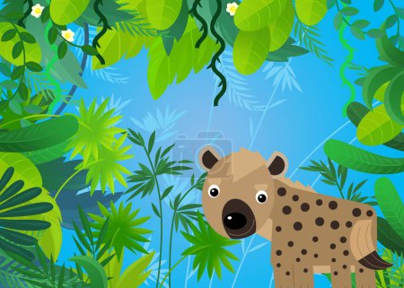 Téléchargez les photos : Scène de dessin animé avec safari animal hyène chien illustration pour enfants - en image libre de droit