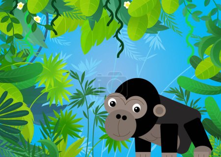 Téléchargez les photos : Scène de dessin animé avec safari singe animal singe gorille illustration pour enfants - en image libre de droit