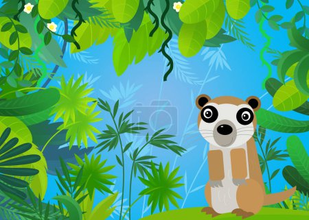 Téléchargez les photos : Scène de dessin animé avec illustration de surkat animal safari pour enfants - en image libre de droit