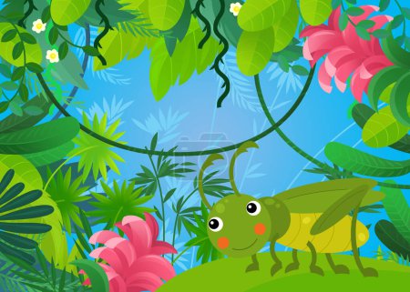 Photo for Cartoon scene with forest and animal creature insect grasshopper illustration for kids - Royalty Free Image