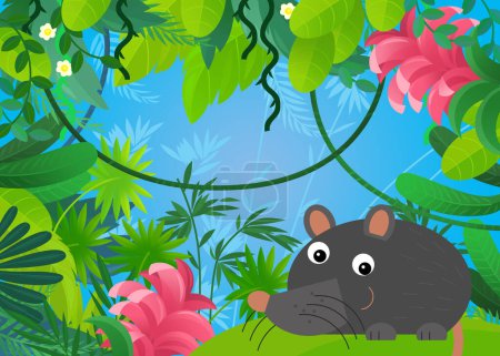 Téléchargez les photos : Scène de dessin animé avec la forêt et la créature animale rat rat souris illustration pour les enfants - en image libre de droit