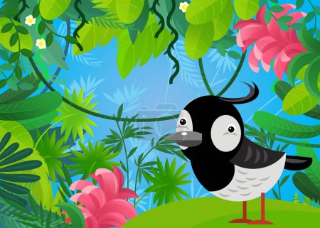 Téléchargez les photos : Scène de dessin animé avec des animaux et des animaux créature oiseau lapwing illustration pour les enfants - en image libre de droit