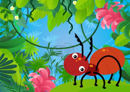 Photo for Cartoon scene with forest and animal creature insect ant illustration for kids - Royalty Free Image