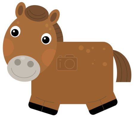 Téléchargez les photos : Dessin animé heureux cheval étalon poney illustration isolée pour les enfants - en image libre de droit