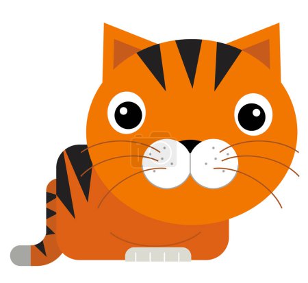 Téléchargez les photos : Scène de dessin animé avec chat heureux faire quelque chose de recherche illustration isolée pour les enfants - en image libre de droit