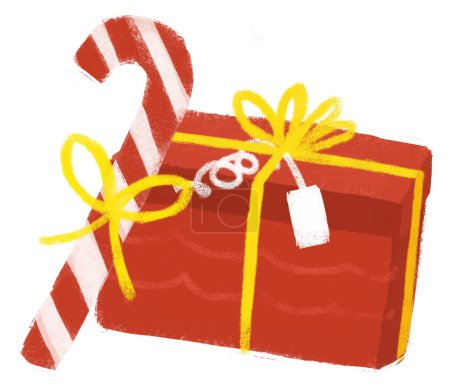Téléchargez les photos : Scène de dessin animé avec cadeau de Noël coloré ou pour différentes occasions de vacances illustration pour enfants - en image libre de droit
