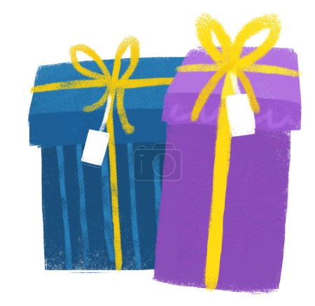Téléchargez les photos : Scène de dessin animé avec cadeau de Noël coloré ou pour différentes occasions de vacances illustration pour enfants - en image libre de droit