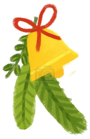 Foto de Escena de dibujos animados con adornos de fiesta de Navidad de la naturaleza como el cono de pino ramita abeto ilustración para niños - Imagen libre de derechos