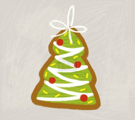 Téléchargez les photos : Scène de dessin animé avec Noël coockies pain d'épice biscuits au gingembre comme arbre de Noël comme illustration de dessert pour les enfants - en image libre de droit