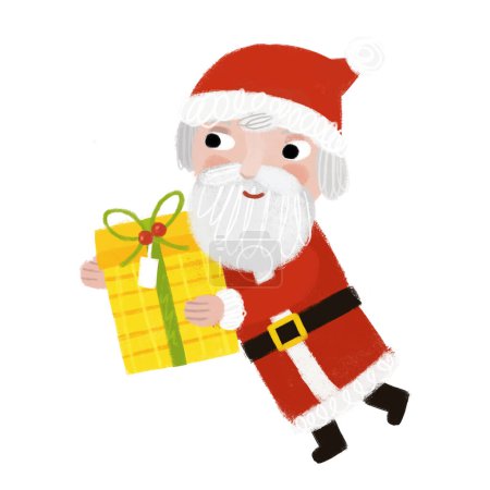 Photo for Cartoon happy christmas scene with santa claus with presents illustration for kids - Royalty Free Image