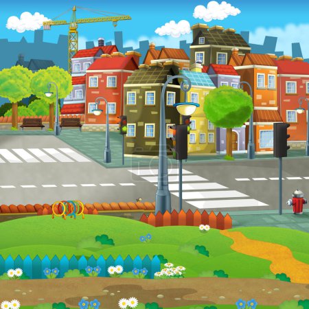 Photo for Cartoon happy and funny scene of the middle of a city for different usage illustration for kids - Royalty Free Image