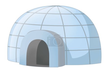 Téléchargez les photos : Scène de dessin animé avec igloo coloré glacé maison iconique arctique givre illustration isolée pour les enfants - en image libre de droit