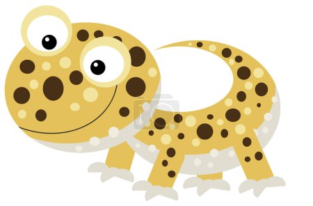 Téléchargez les photos : Dessin animé gecko lézard heureux et drôle regarder et sourire illustration isolée pour les enfants - en image libre de droit