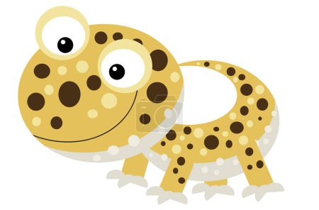 Téléchargez les photos : Dessin animé gecko lézard heureux et drôle regarder et sourire illustration isolée pour les enfants - en image libre de droit