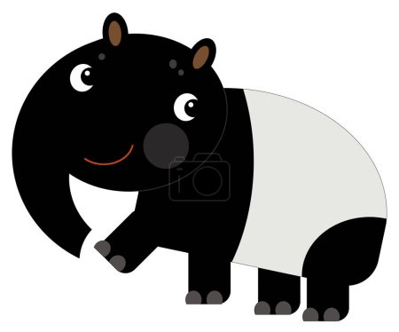 Téléchargez les photos : Dessin animé scène asiatique avec heureux et drôle tapir sur fond blanc illustration pour les enfants - en image libre de droit