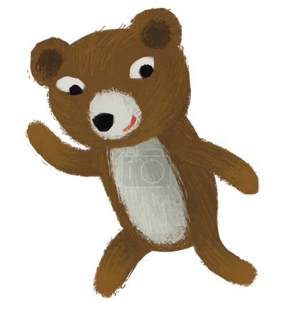 Téléchargez les photos : Dessin animé ours marche regarder et sourire illustration isolée pour les enfants - en image libre de droit