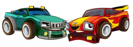 Photo for Cartoon scene with two cars crashing in accident sports car and construction site cistern isolated illustration for kids - Royalty Free Image