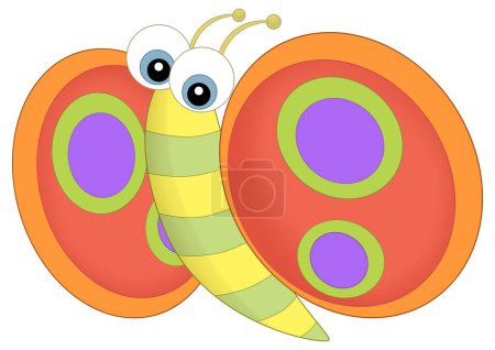 Téléchargez les photos : Dessin animé heureux animal insecte papillon volant et à la recherche illustration isolée pour les enfants - en image libre de droit
