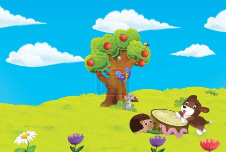 Photo for Cartoon scene with farm ranch garden and animals on beautiful day illustration for kids - Royalty Free Image
