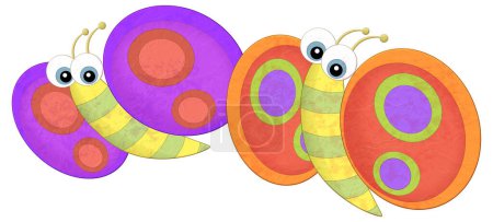 Foto de Dibujos animados animales felices insectos par de mariposas volando y buscando ilustración aislada para niños - Imagen libre de derechos