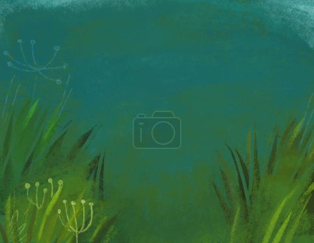 Photo for Cartoon scene with magicaly looking meadow in the forest in sunny day illustration for kids - Royalty Free Image