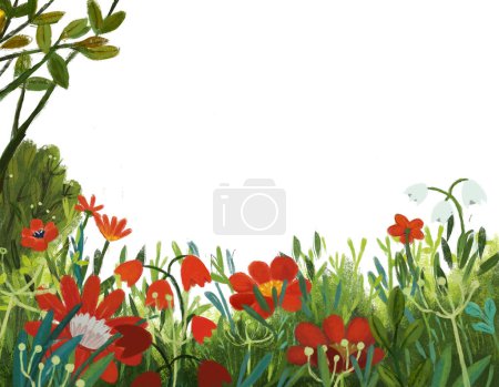 Foto de Escena de dibujos animados con prado de aspecto mágico en el bosque en ilustración de día soleado para niños - Imagen libre de derechos