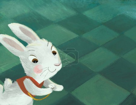 Téléchargez les photos : Scène de dessin animé dans la pièce cachée d'un château comme une maison avec lapin lapin illustration pour les enfants - en image libre de droit