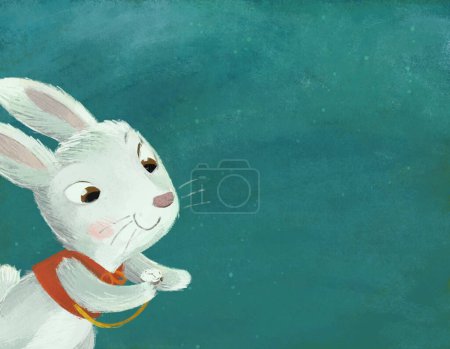 Foto de Escena de dibujos animados con cielo azul como fondo con golpes de viento con conejo conejito ilustración para niños - Imagen libre de derechos