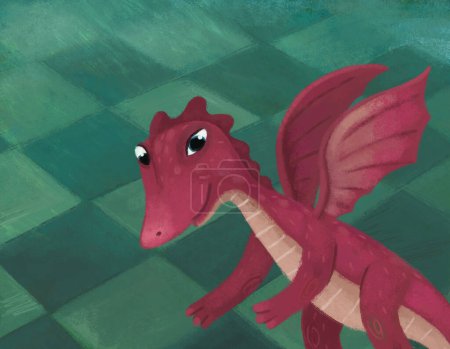 Foto de Escena de dibujos animados con lagarto dragón en la habitación oculta de algún castillo como ilustración de la casa para los niños - Imagen libre de derechos