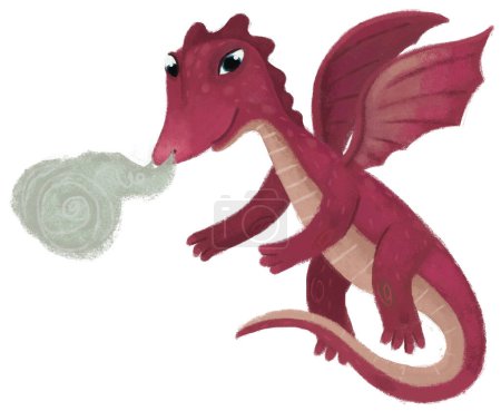Téléchargez les photos : Dessin animé heureux et drôle dragon coloré ou dinosaure illustration isolée pour les enfants - en image libre de droit