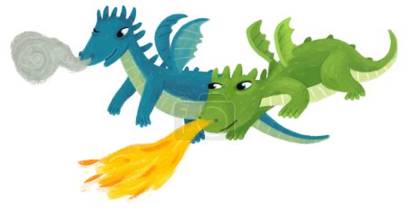 Téléchargez les photos : Dessin animé heureux et drôle dragon coloré ou dinosaure illustration isolée pour les enfants - en image libre de droit