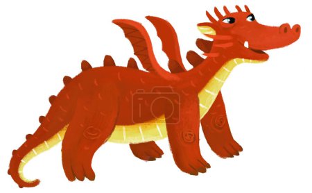 Téléchargez les photos : Dessin animé heureux et drôle dragon médiéval coloré ou dinosaure dino illustration isolée pour enfants - en image libre de droit